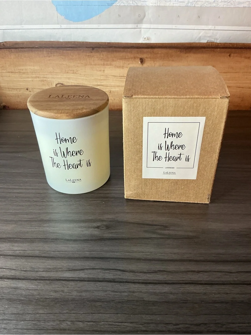 LaLeena Lavender Scented Inspirational Home Quote Candle w/ Wooden Lid NWT
